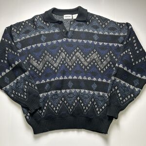 VINTAGE Puritan Polo Sweater Size XL Long Sleeve Knit Striped Blue Multi Pattern